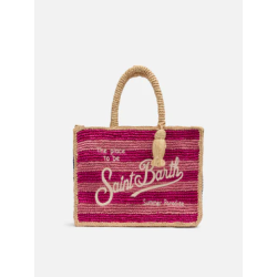 Borsa saint barth Colette in rafia a righe multicolore con logo ricamato