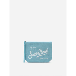 pochette saint barth aline linen azzurra