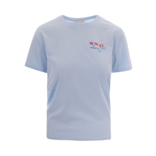 T-shirt saint barth Emilie azzurra con ricamo Mi fai volare e charm