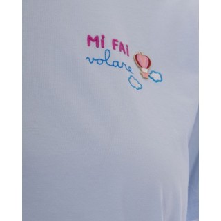 T-shirt saint barth Emilie azzurra con ricamo Mi fai volare e charm